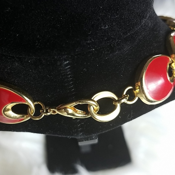 Fashion necklace, red and gold necklace, OS - Picture 2 of 4